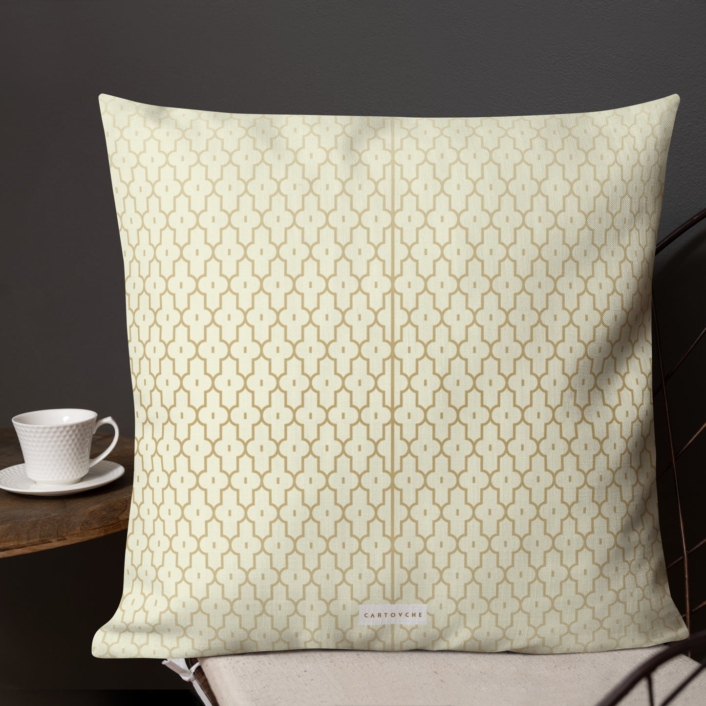 'Gold Egyptian Geometry' Cushion (Beige)