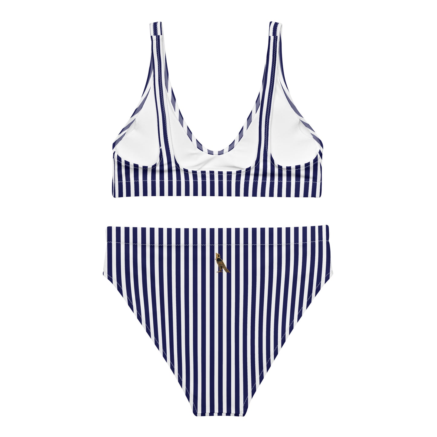 High-Waisted Bikini Set (Navy Blue & White Stripe - Vertical)