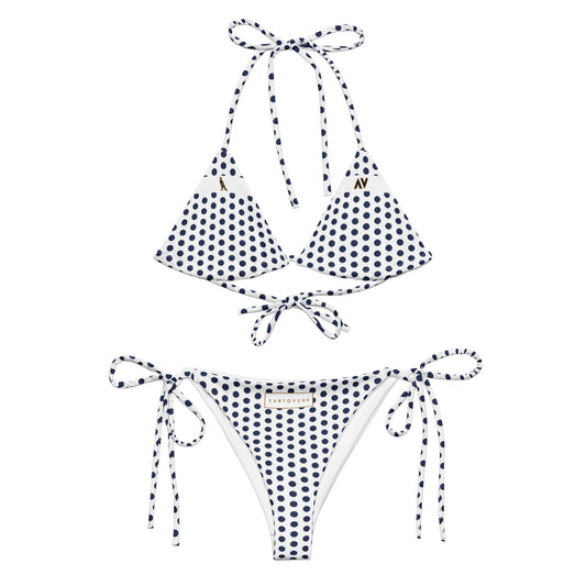 String Bikini Set (White with Navy Blue Polka Dots)