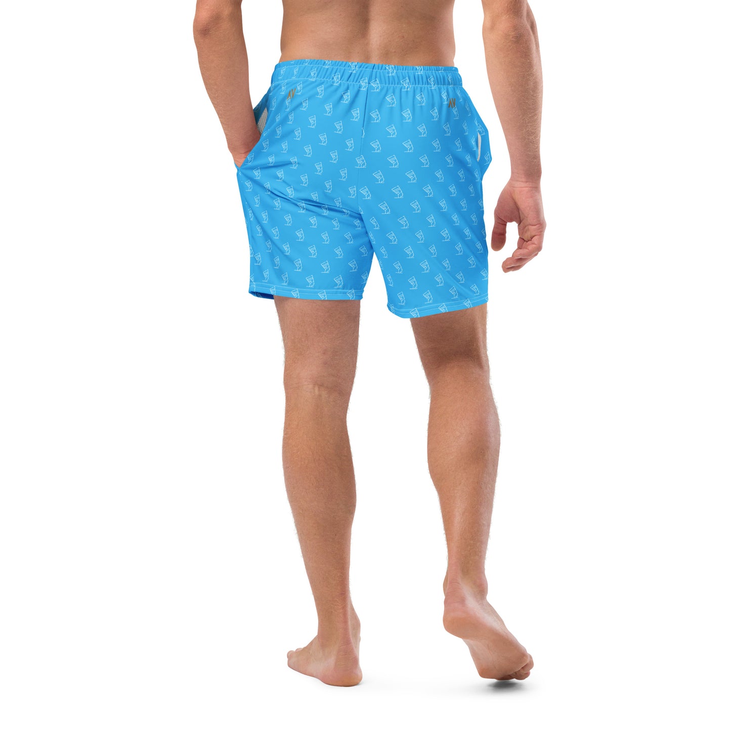 Men's Swim Trunks - All-over Cleopatra Logo (Sky Blue)