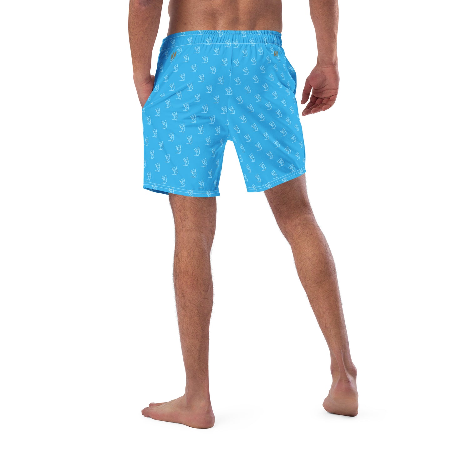 Men's Swim Trunks - All-over Cleopatra Logo (Sky Blue)