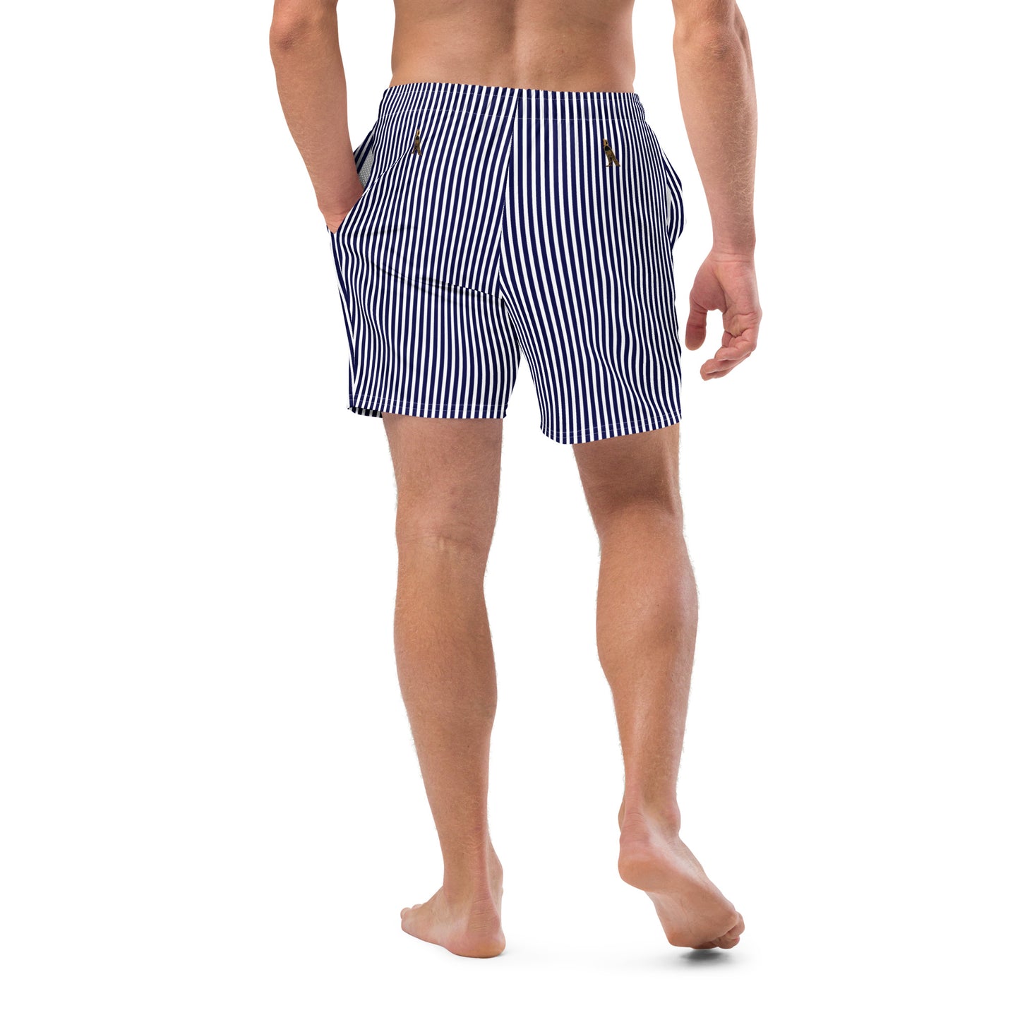 Men's Swim Trunks - White Label Logo (Blue & White Stripe)