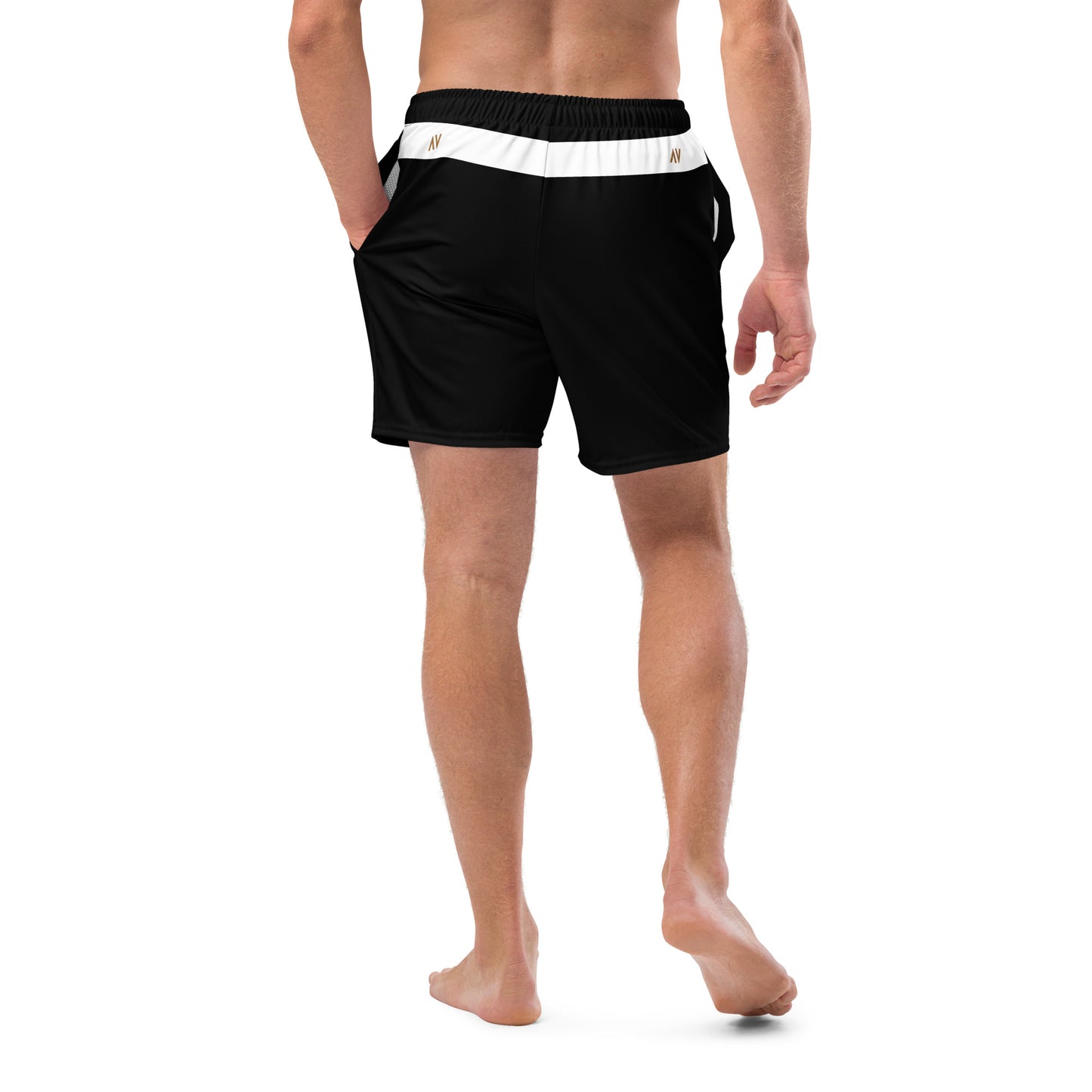 Men's Swim Trunks - Cartouche Logo (Black with White Stripe)