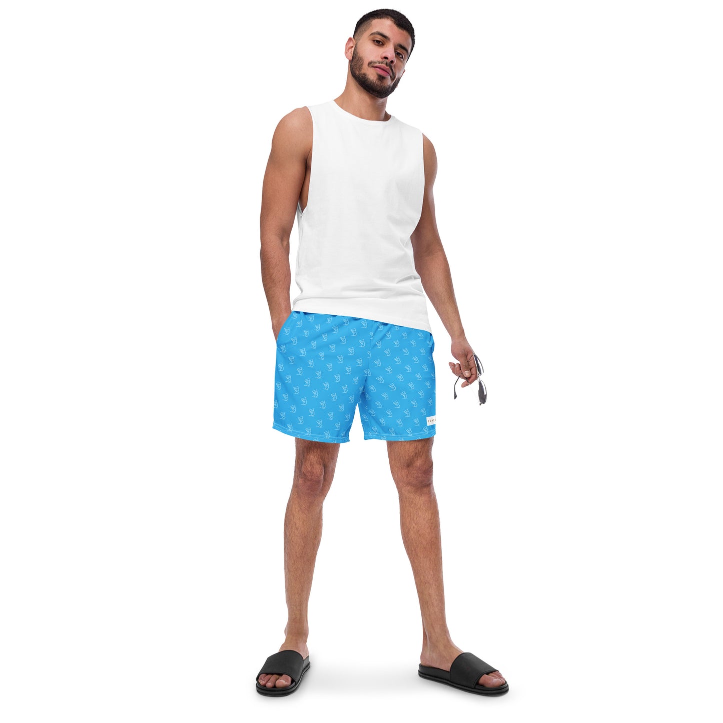 Men's Swim Trunks - All-over Cleopatra Logo (Sky Blue)