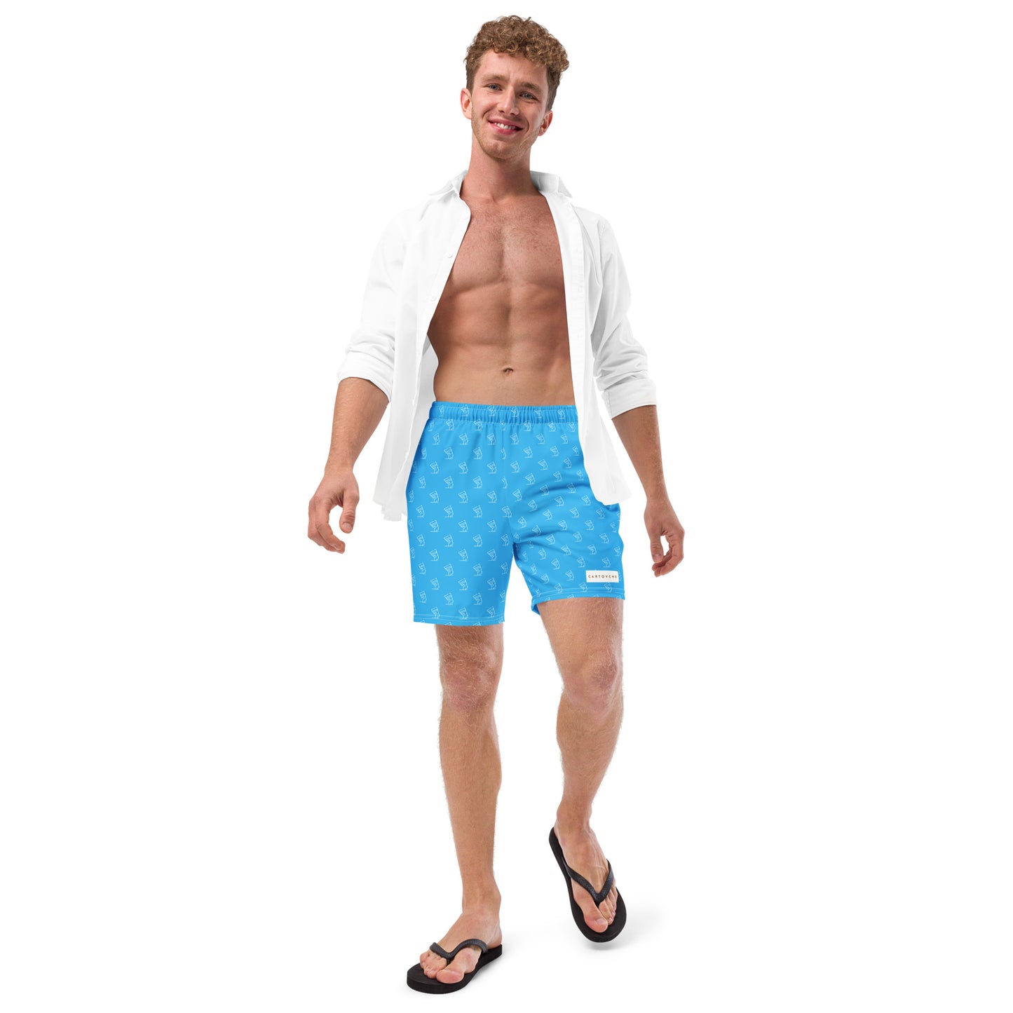 Men's Swim Trunks - All-over Cleopatra Logo (Sky Blue)