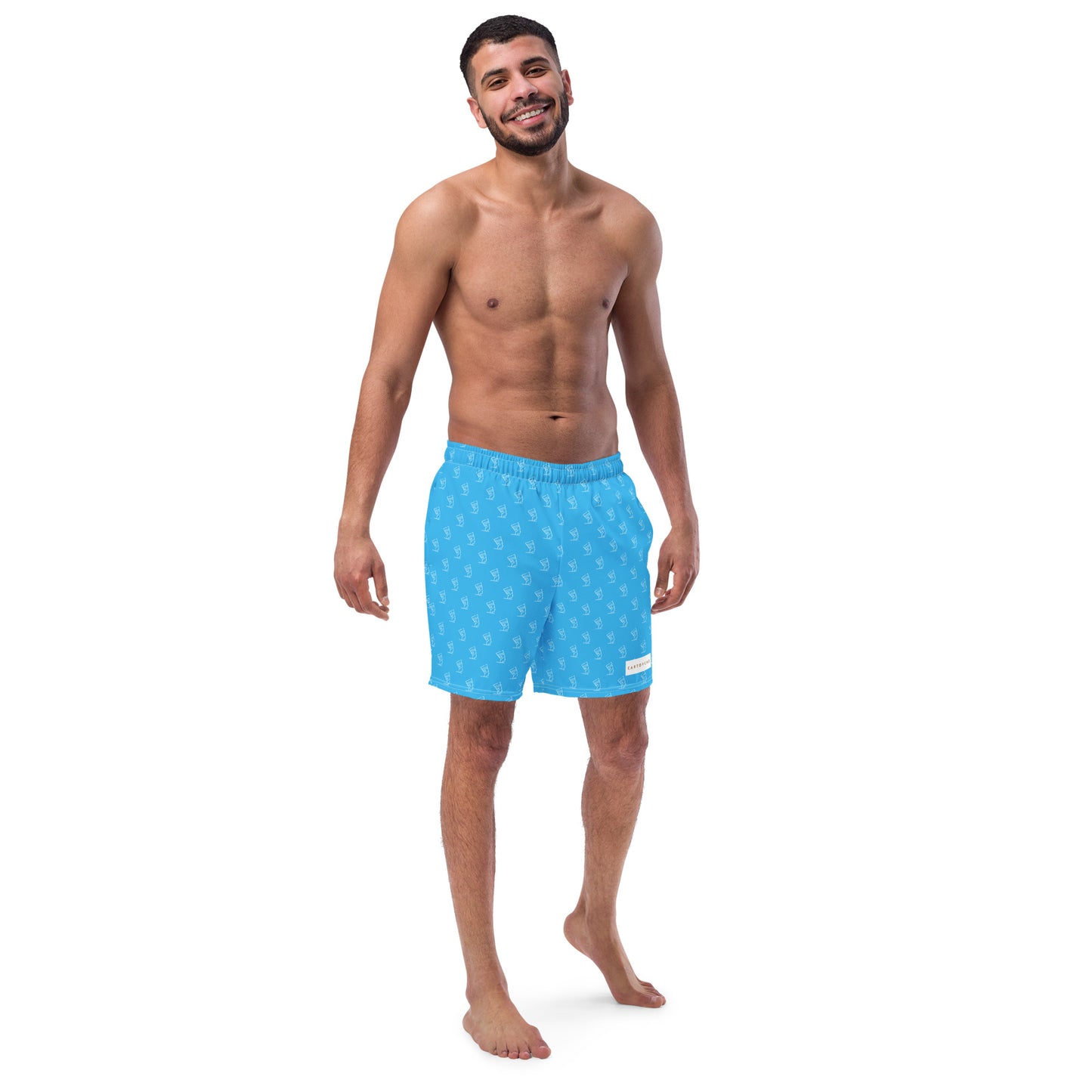 Men's Swim Trunks - All-over Cleopatra Logo (Sky Blue)