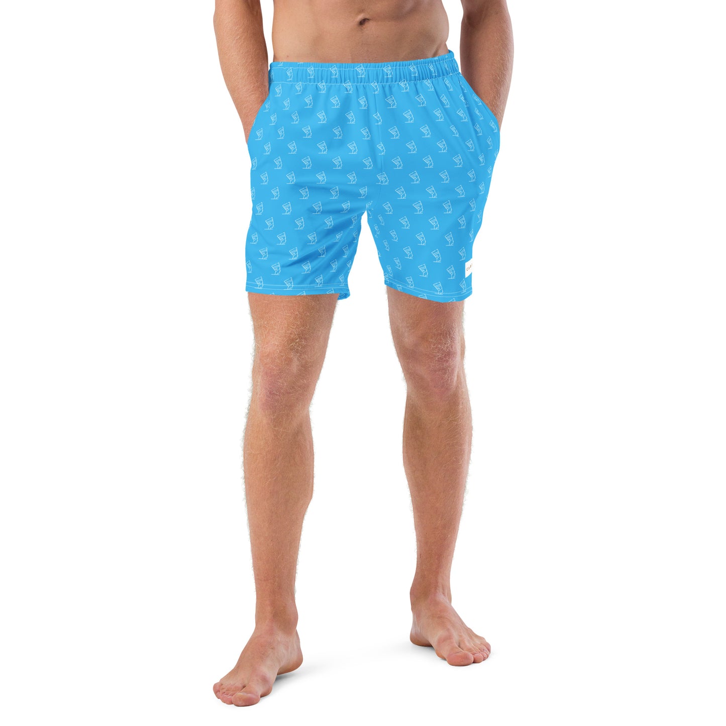 Men's Swim Trunks - All-over Cleopatra Logo (Sky Blue)