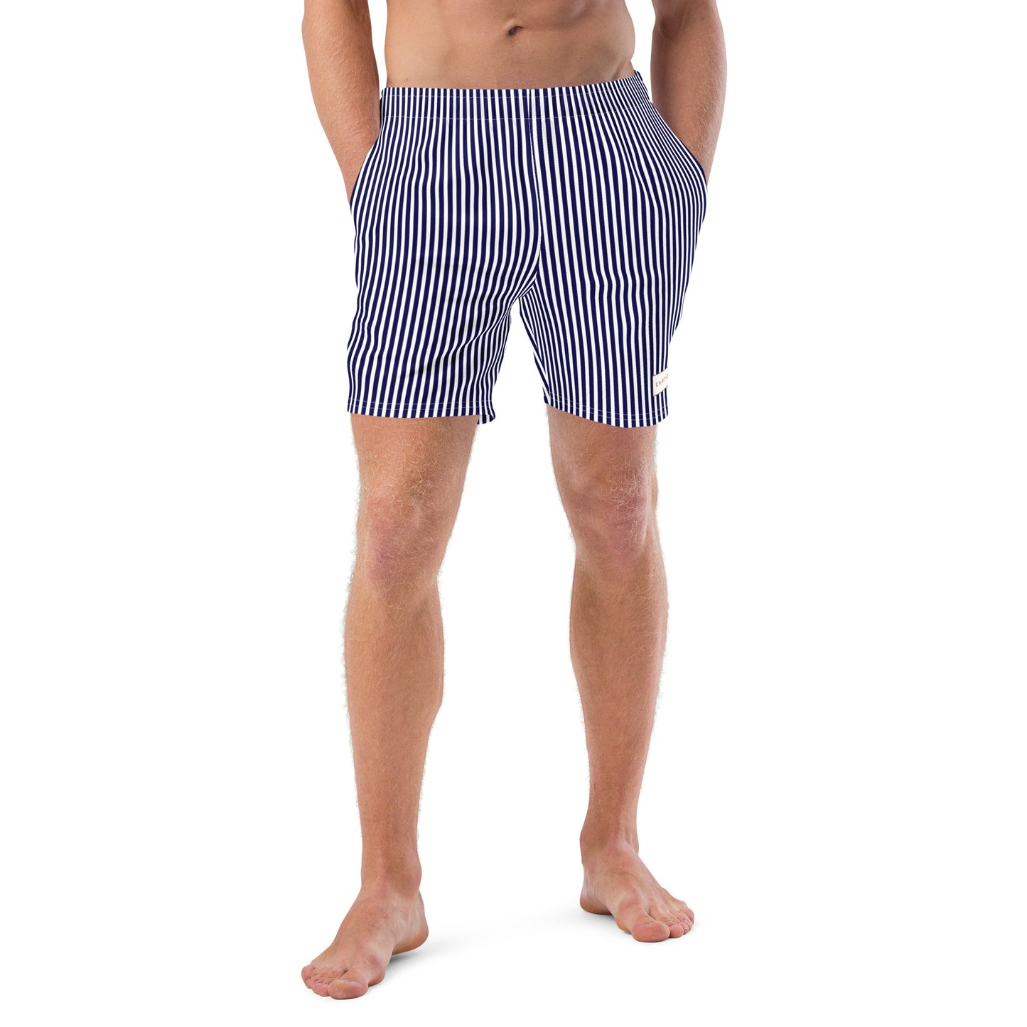 Men's Swim Trunks - White Label Logo (Blue & White Stripe)