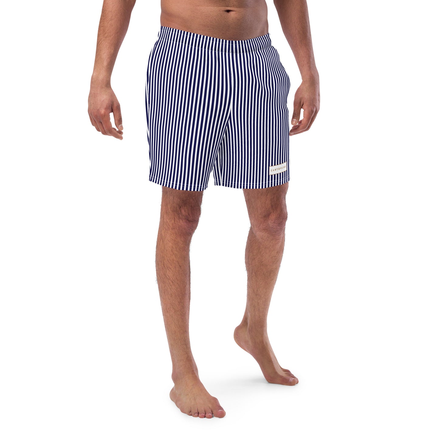 Men's Swim Trunks - White Label Logo (Blue & White Stripe)