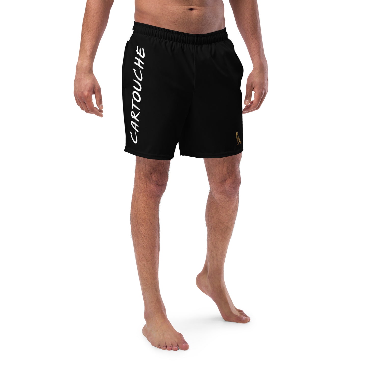 Men's Swim Trunks - Cartouche Logo (Black with White Stripe)