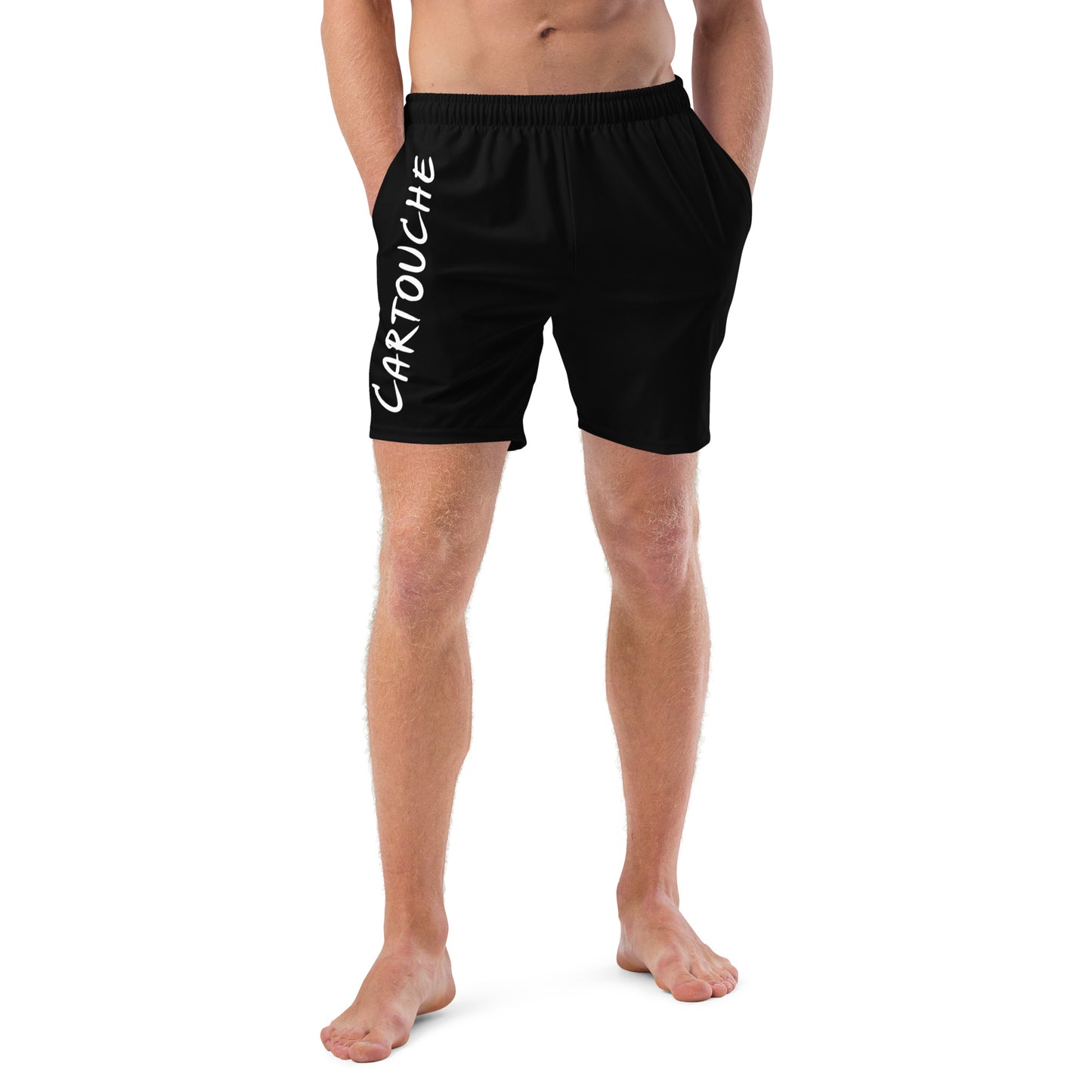 Men's Swim Trunks - Cartouche Logo (Black with White Stripe)