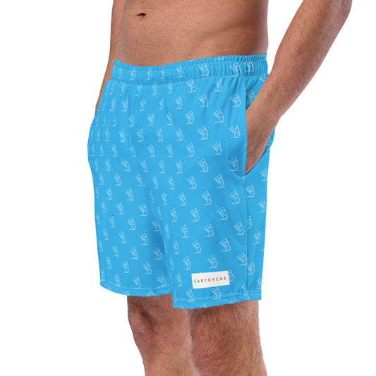 Men's Swim Trunks - All-over Cleopatra Logo (Sky Blue)