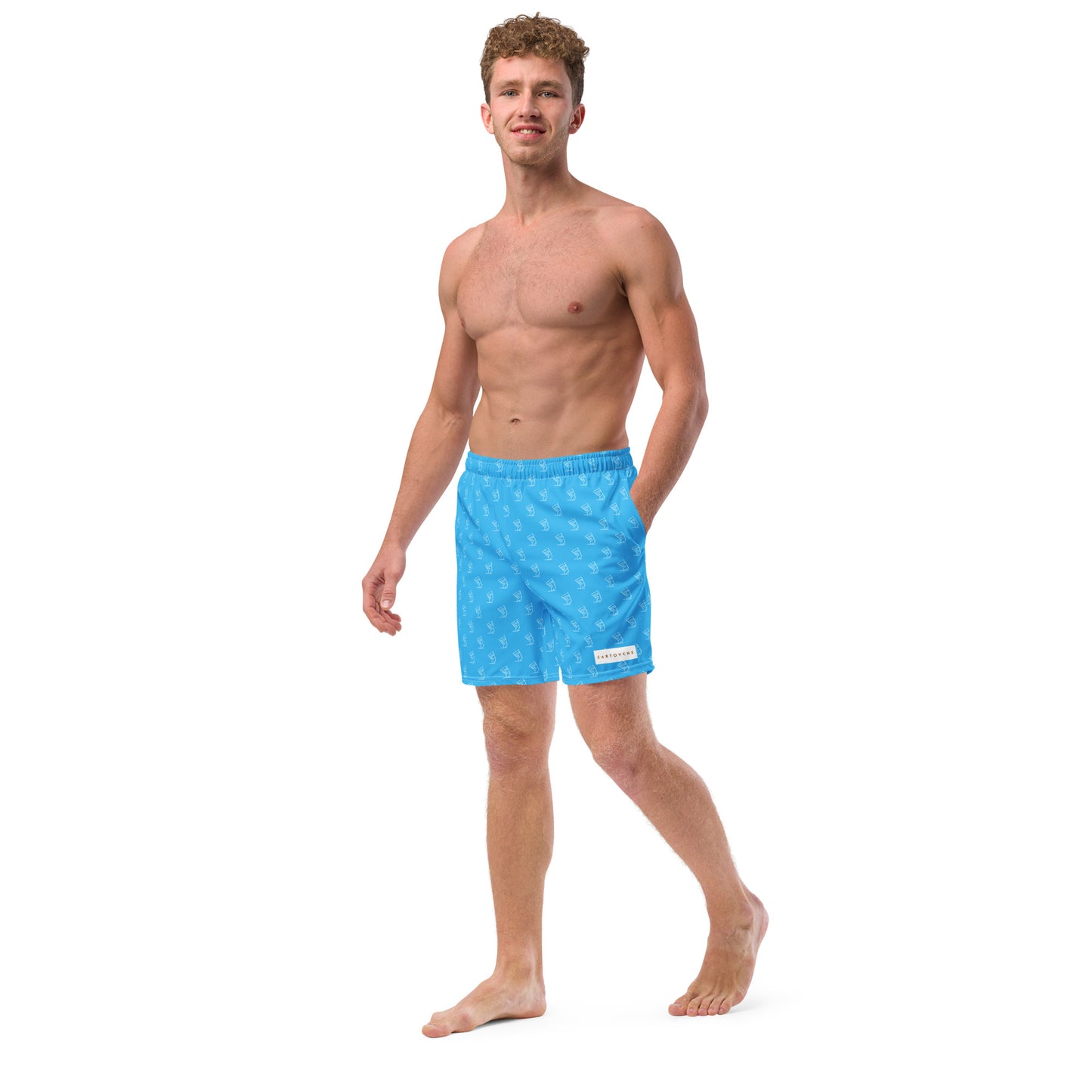 Men's Swim Trunks - All-over Cleopatra Logo (Sky Blue)