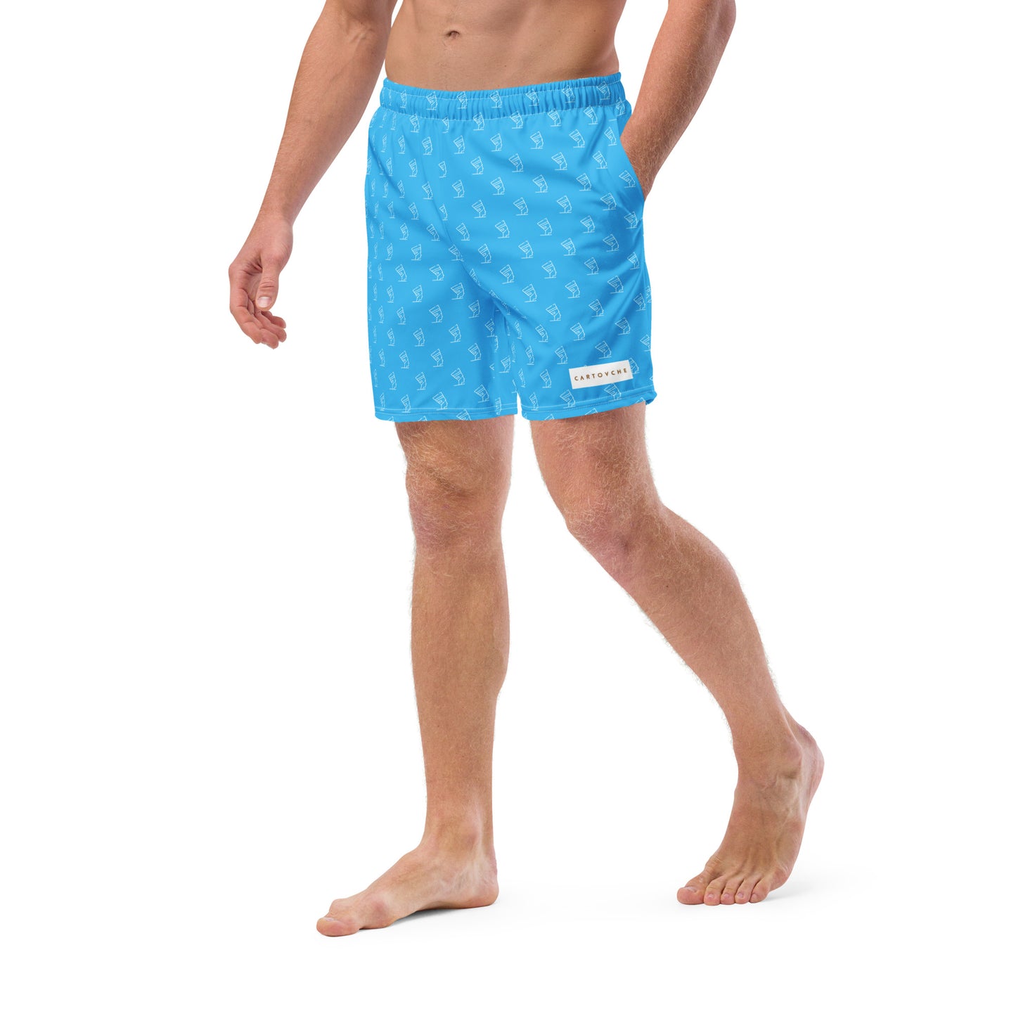 Men's Swim Trunks - All-over Cleopatra Logo (Sky Blue)