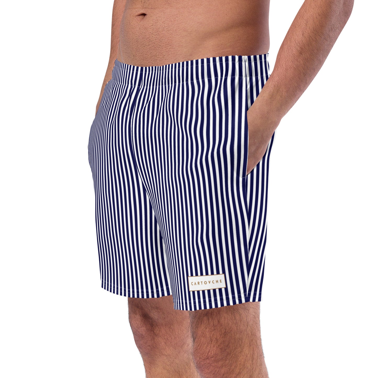 Men's Swim Trunks - White Label Logo (Blue & White Stripe)