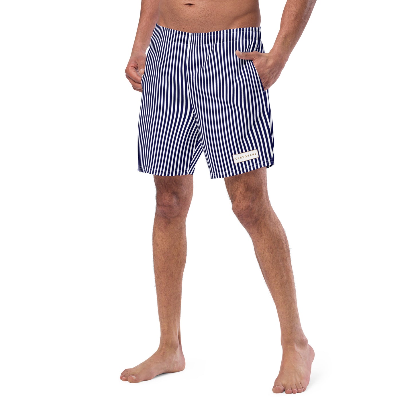 Men's Swim Trunks - White Label Logo (Blue & White Stripe)