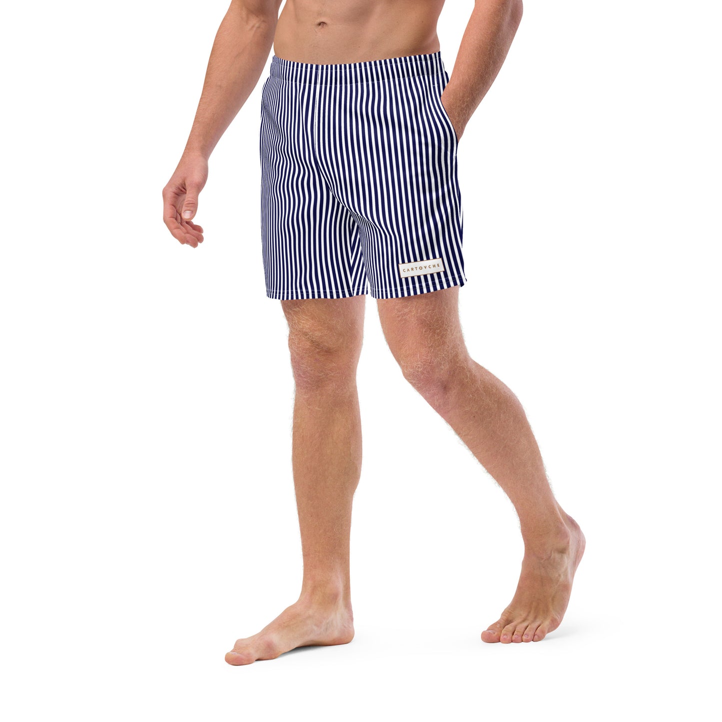 Men's Swim Trunks - White Label Logo (Blue & White Stripe)