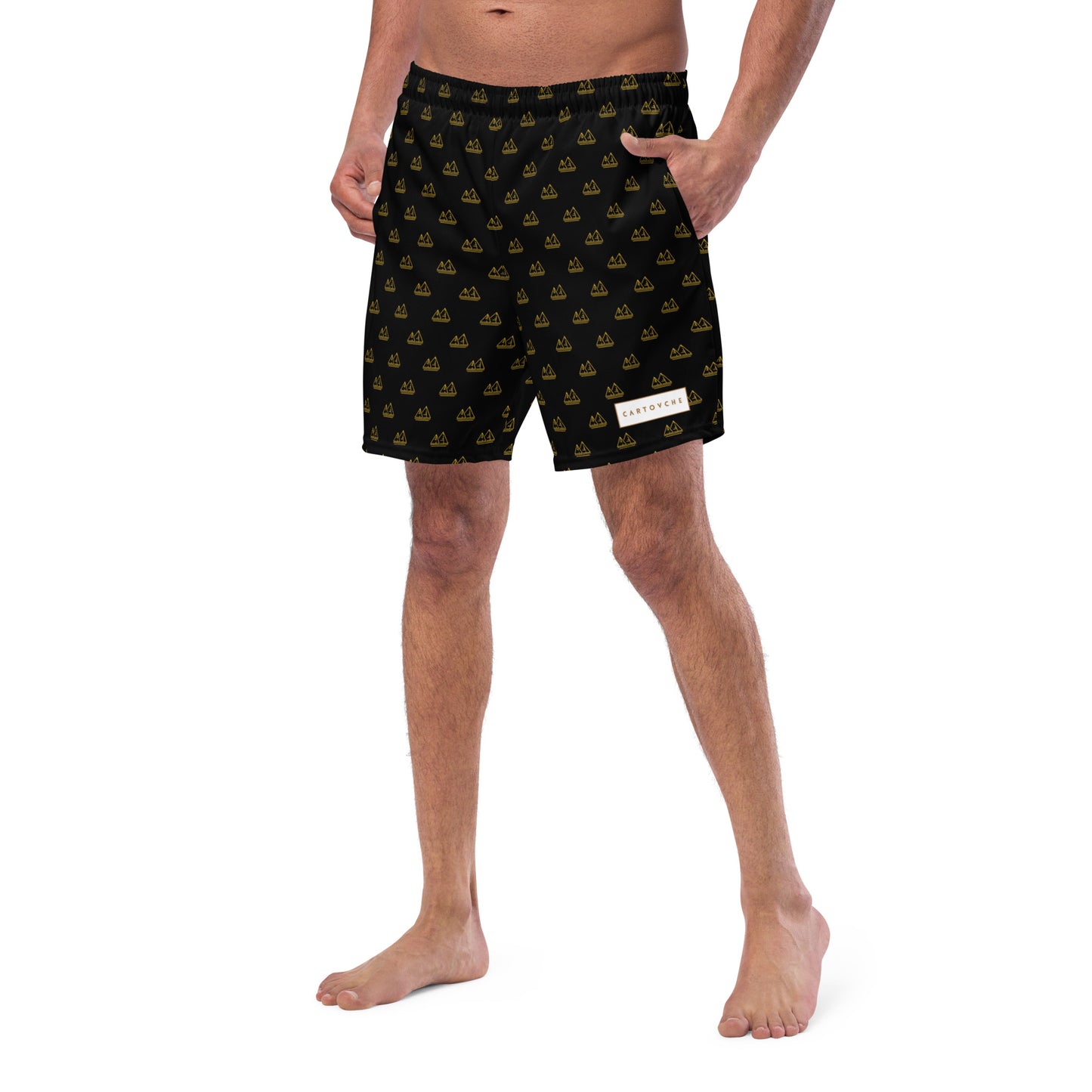 Men's Swim Trunks - All-over Pyramid Logo (Black)