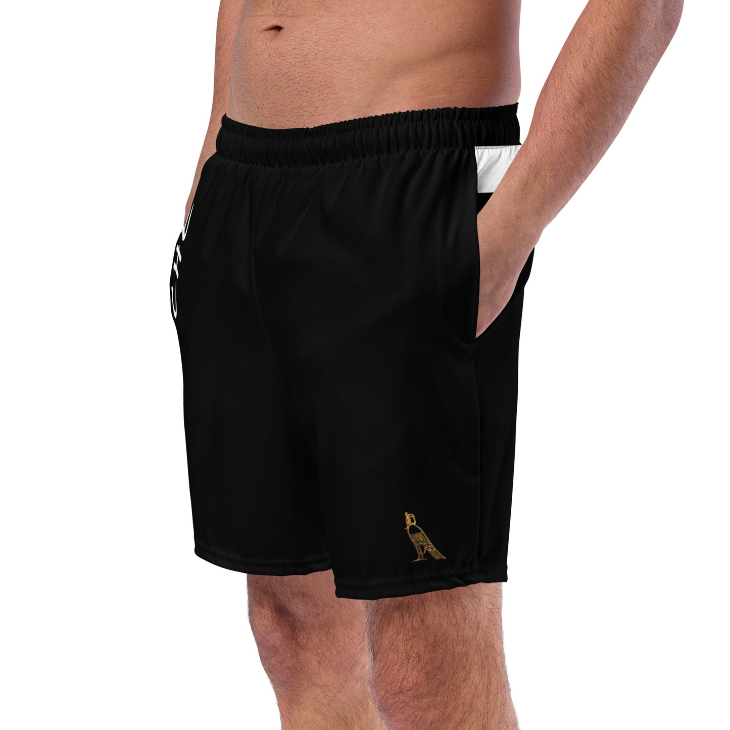 Men's Swim Trunks - Cartouche Logo (Black with White Stripe)