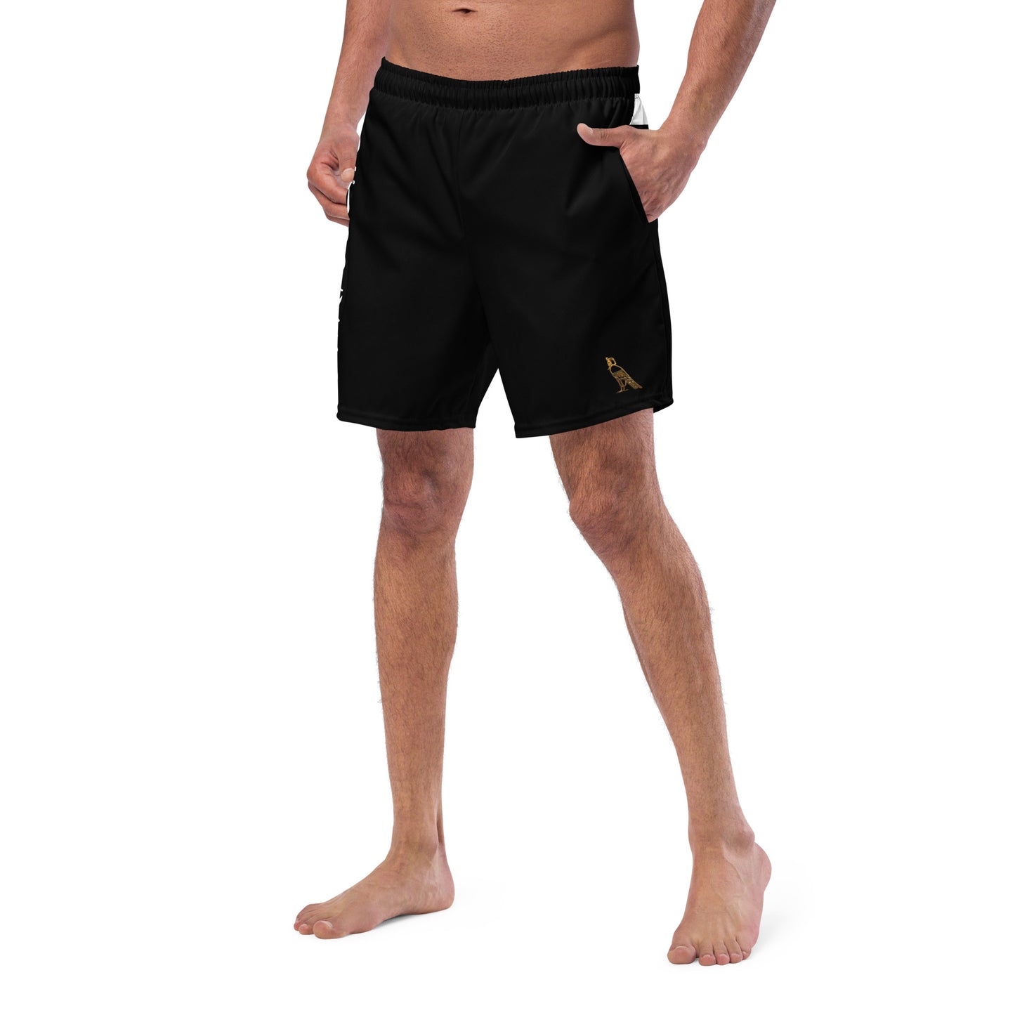 Men's Swim Trunks - Cartouche Logo (Black with White Stripe)