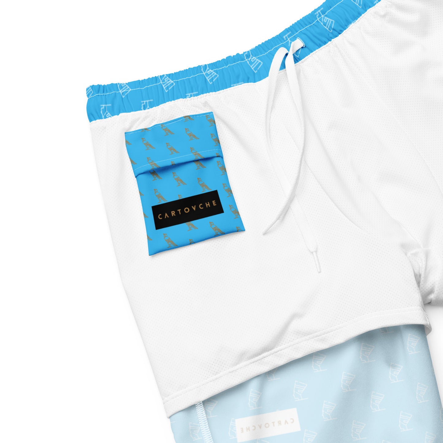 Men's Swim Trunks - All-over Cleopatra Logo (Sky Blue)