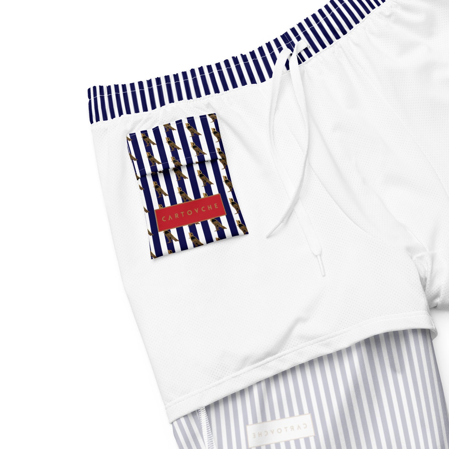 Men's Swim Trunks - White Label Logo (Blue & White Stripe)