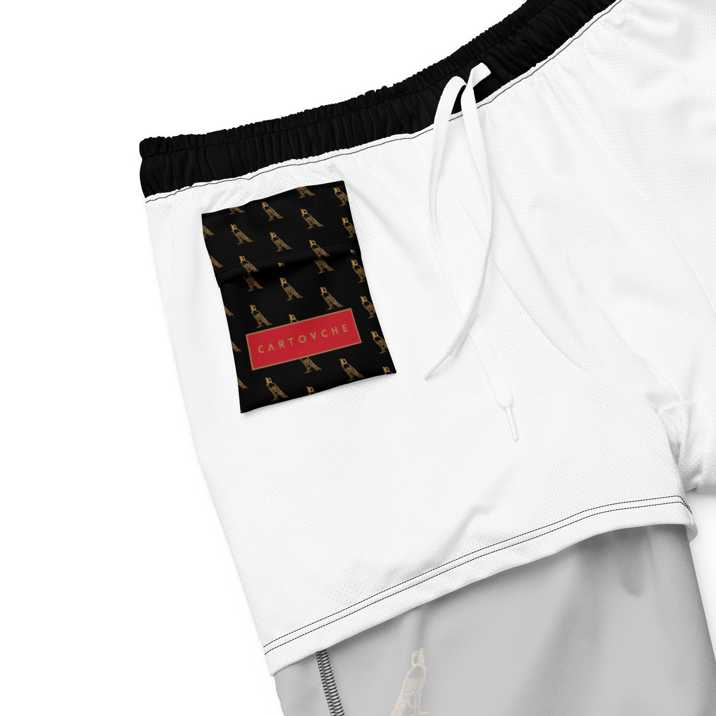 Men's Swim Trunks - Cartouche Logo (Black with White Stripe)