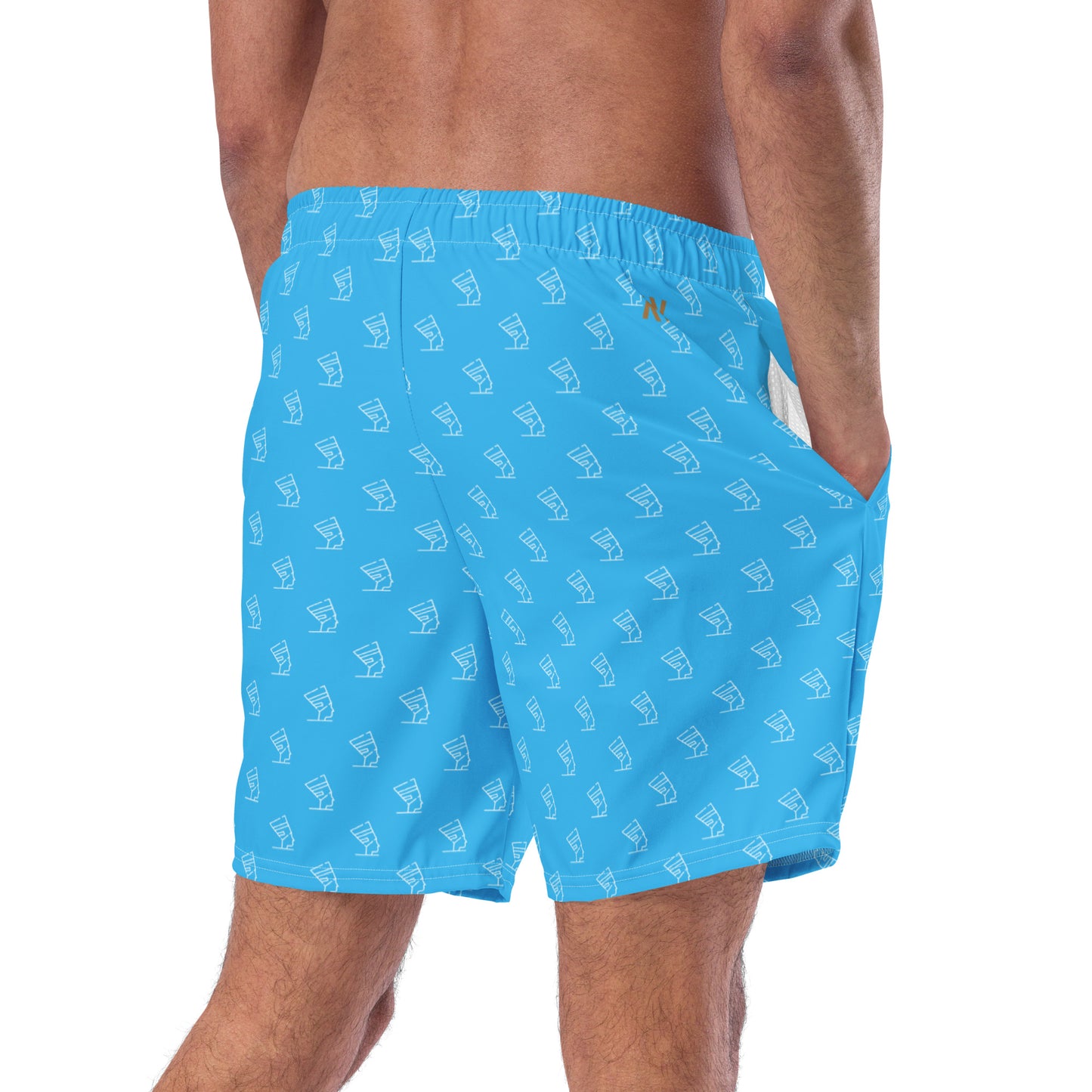 Men's Swim Trunks - All-over Cleopatra Logo (Sky Blue)