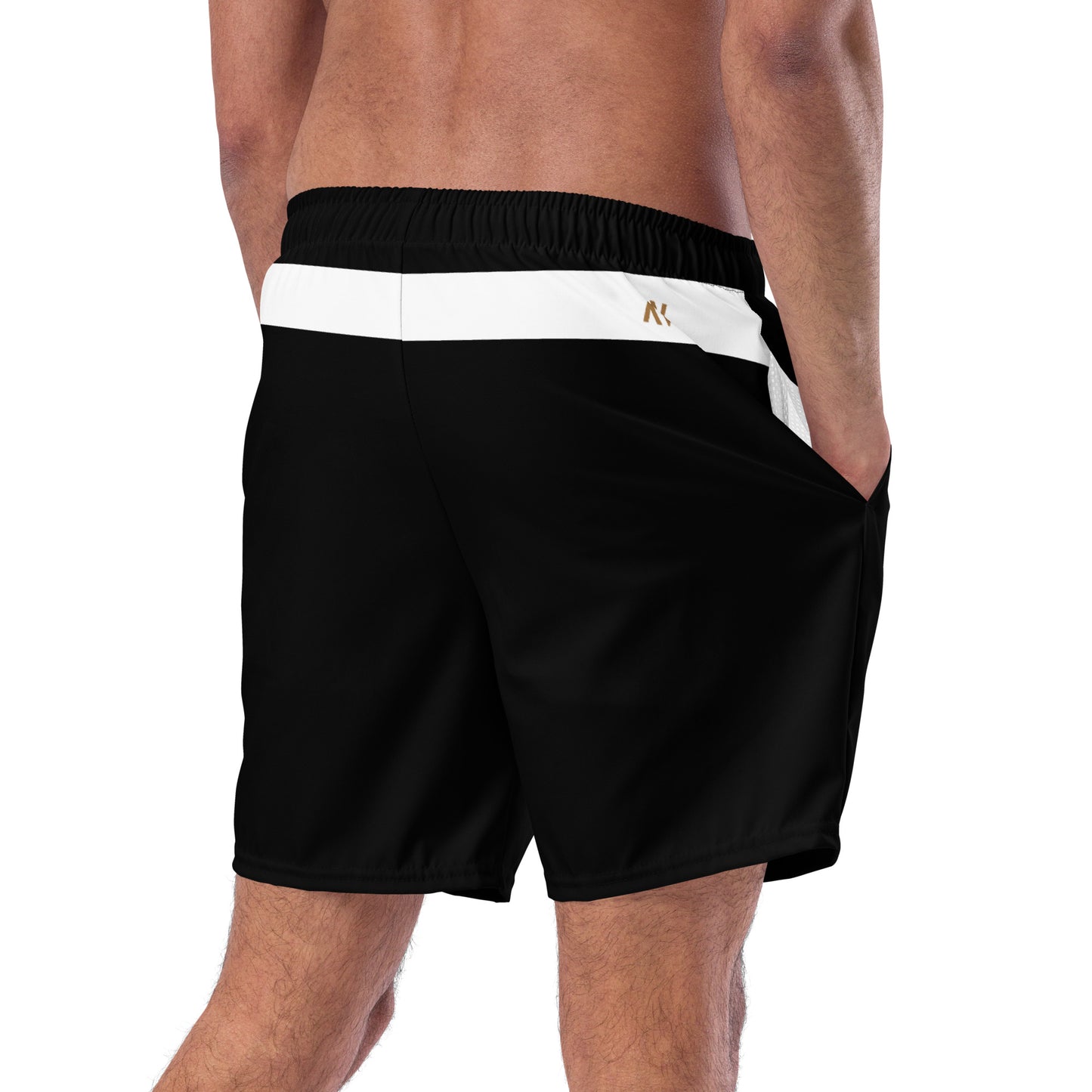 Men's Swim Trunks - Cartouche Logo (Black with White Stripe)