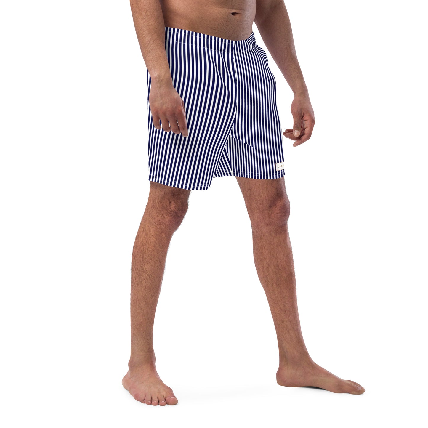 Men's Swim Trunks - White Label Logo (Blue & White Stripe)