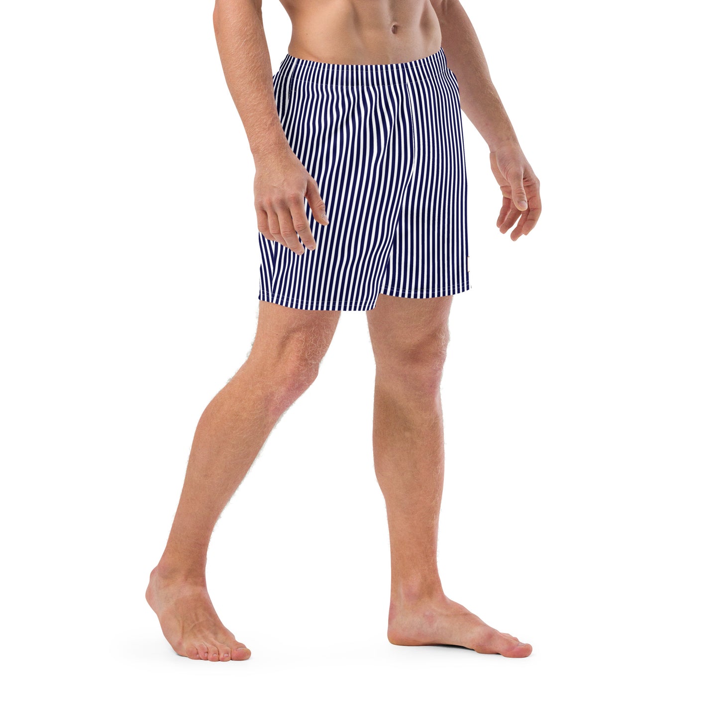 Men's Swim Trunks - White Label Logo (Blue & White Stripe)