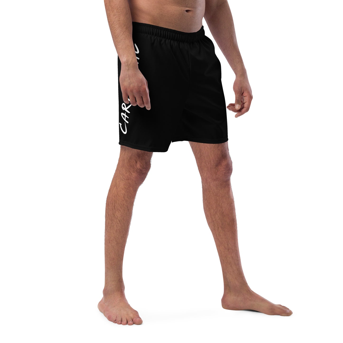 Men's Swim Trunks - Cartouche Logo (Black with White Stripe)