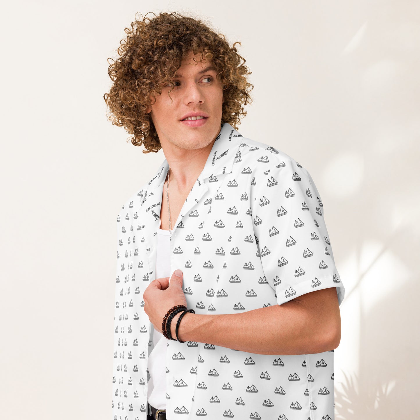 Black Pyramid Icons Pattern | Vacation Shirt (White)