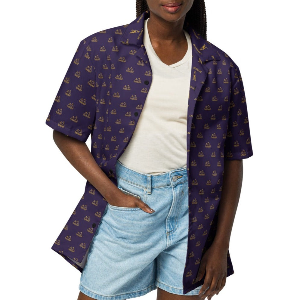 Gold Pyramid Icons Pattern | Vacation Shirt (Navy)