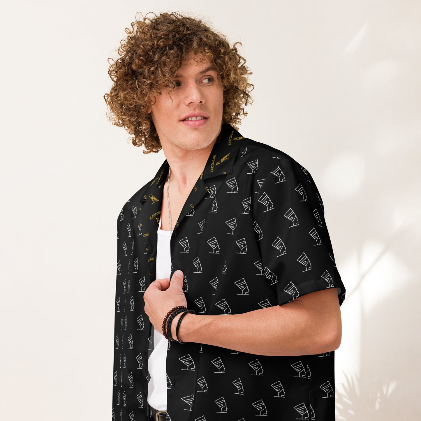 White Cleopatra Icons Pattern | Vacation Shirt (Black)