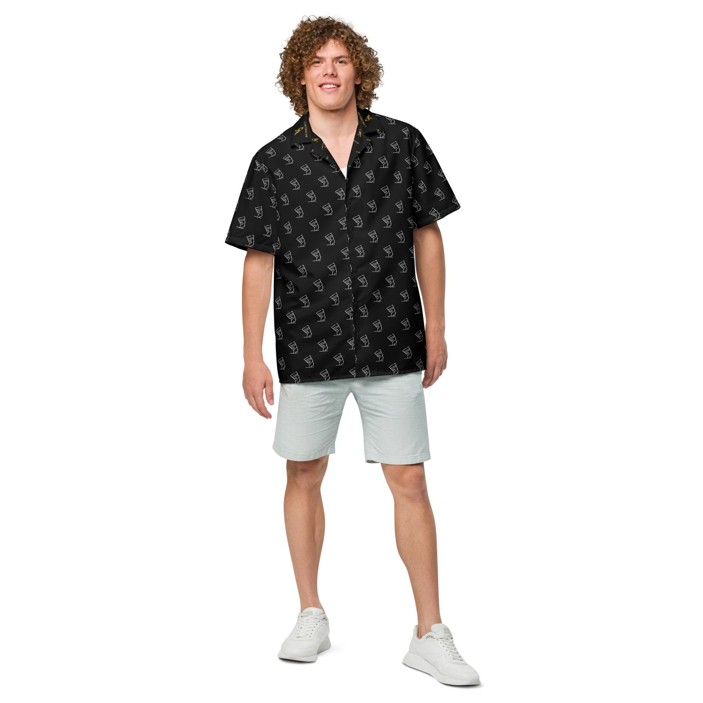 White Cleopatra Icons Pattern | Vacation Shirt (Black)