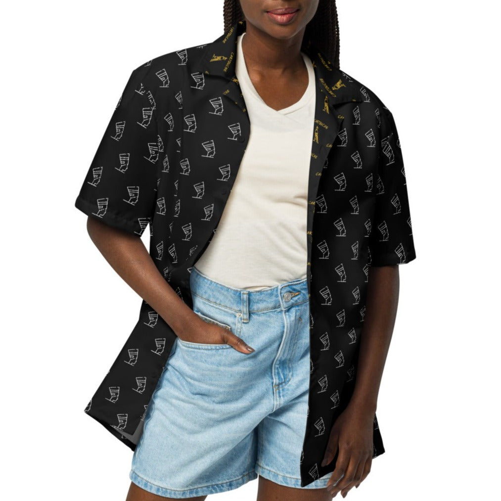 White Cleopatra Icons Pattern | Vacation Shirt (Black)