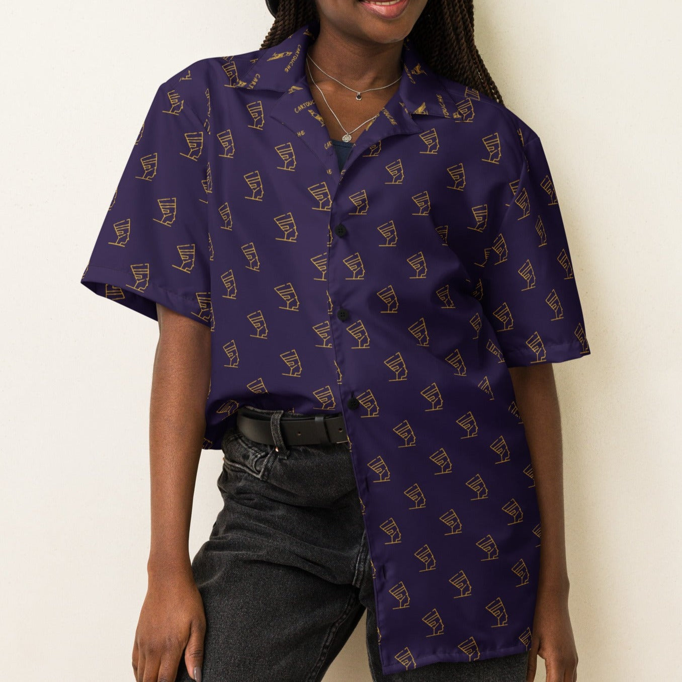 Gold Cleopatra Icons Pattern | Vacation Shirt (Navy)