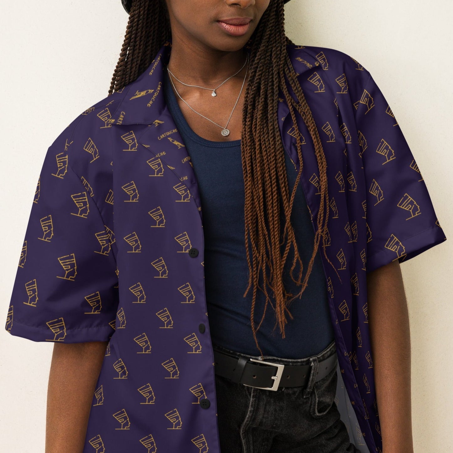 Gold Cleopatra Icons Pattern | Vacation Shirt (Navy)