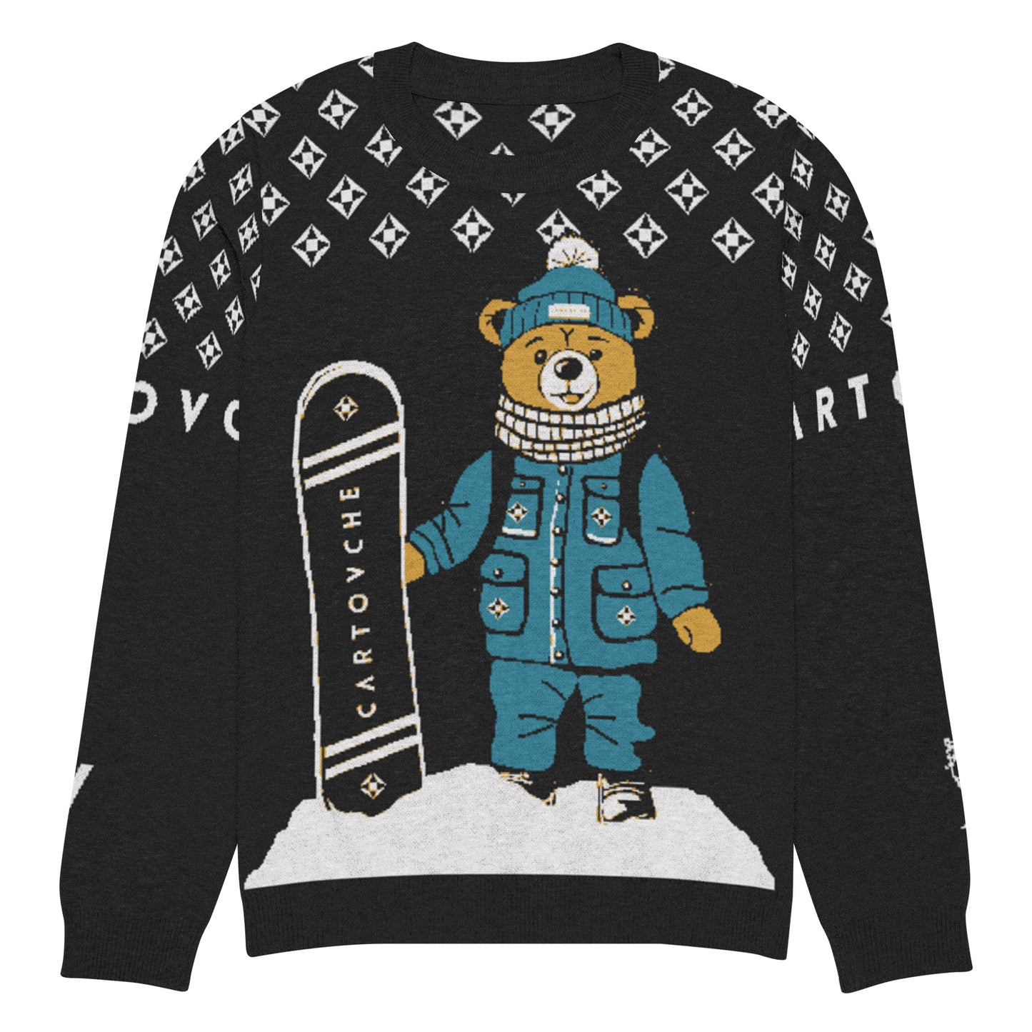 Women's Knitted Crew Neck Sweater | Snowboarder Bear