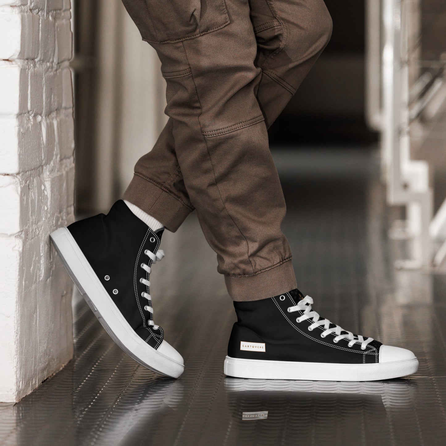 Men’s High Top Canvas Shoes | 'Cartouche Horus' (Black & White)