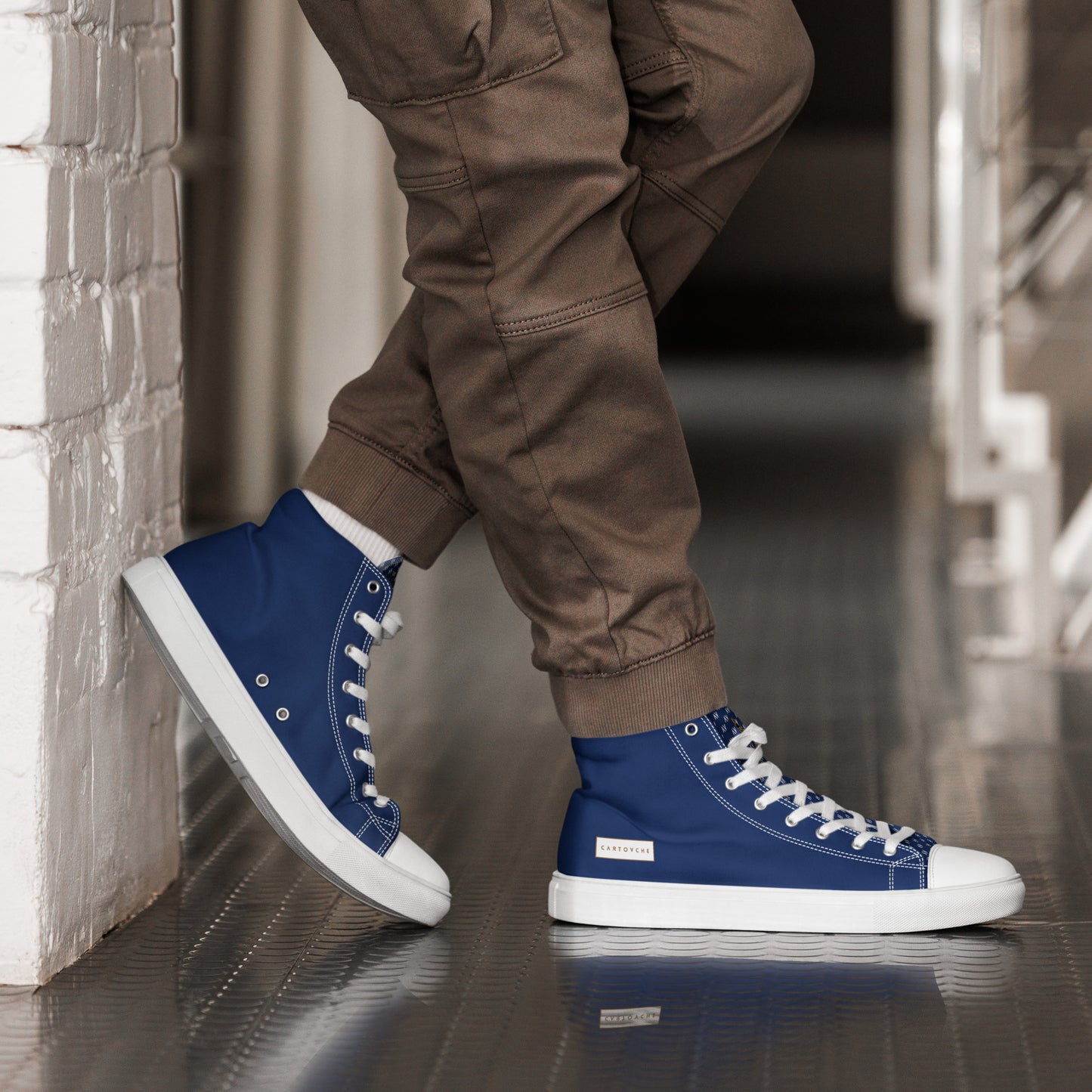 Men’s High Top Canvas Shoes | 'Cartouche Horus' (Navy & White)