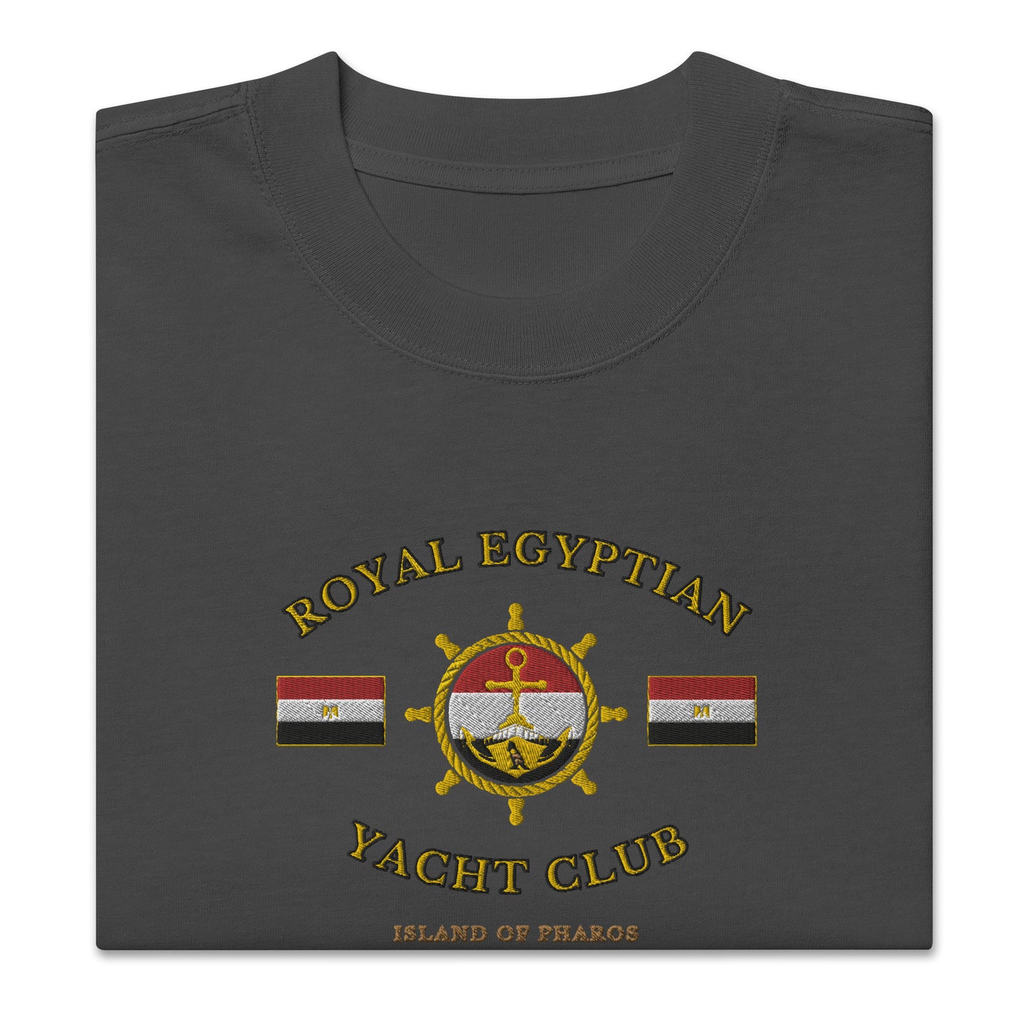 Unisex Oversized Faded T-shirt | Royal Egyptian Yacht  Club (Embroidered 'Helm' Logo)