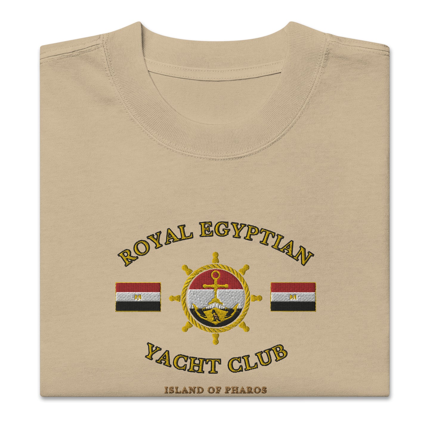 Unisex Oversized Faded T-shirt | Royal Egyptian Yacht  Club (Embroidered 'Helm' Logo)