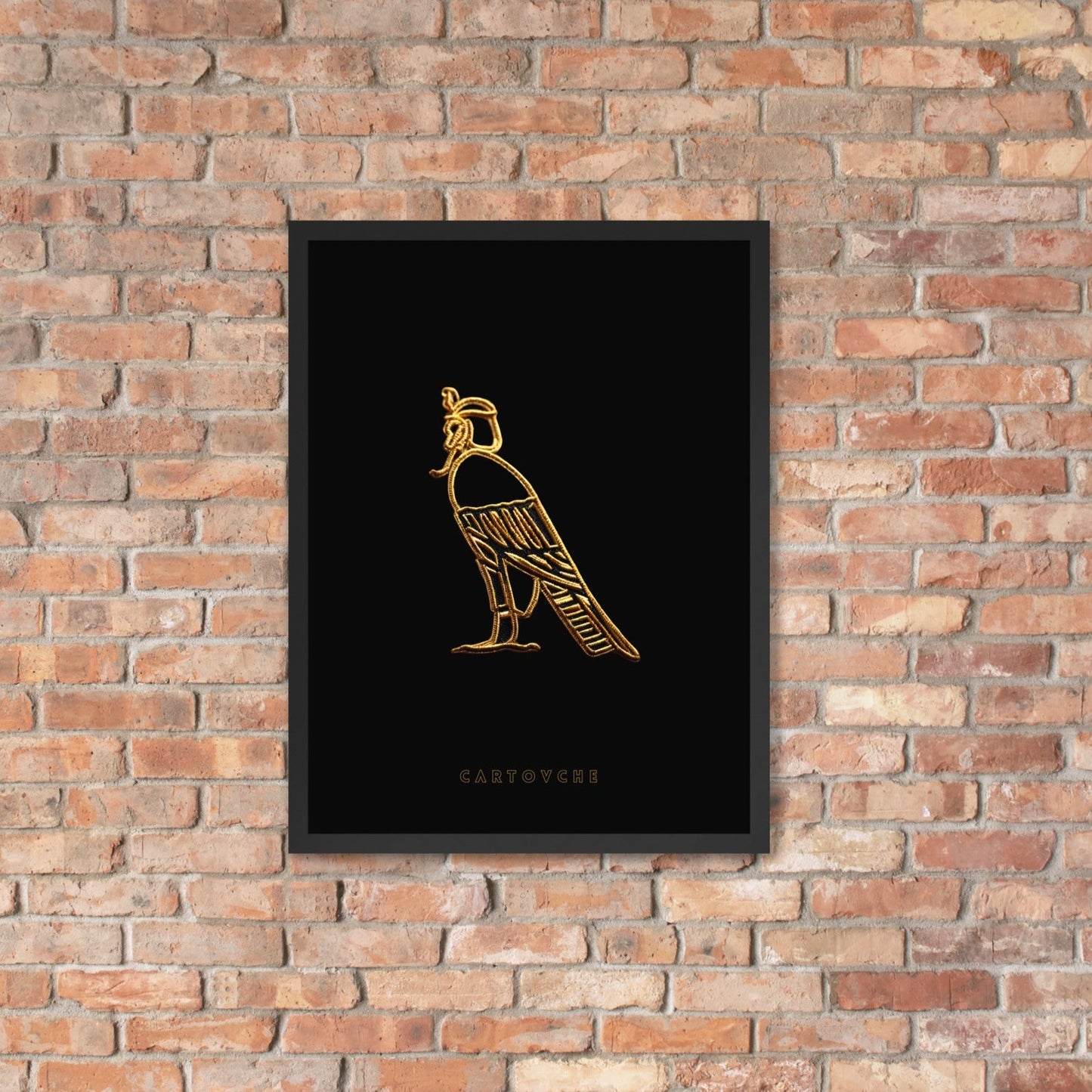 'Cartouche Horus Gold Thread (Black on Black)' | 18" x 24" Wood Framed Poster