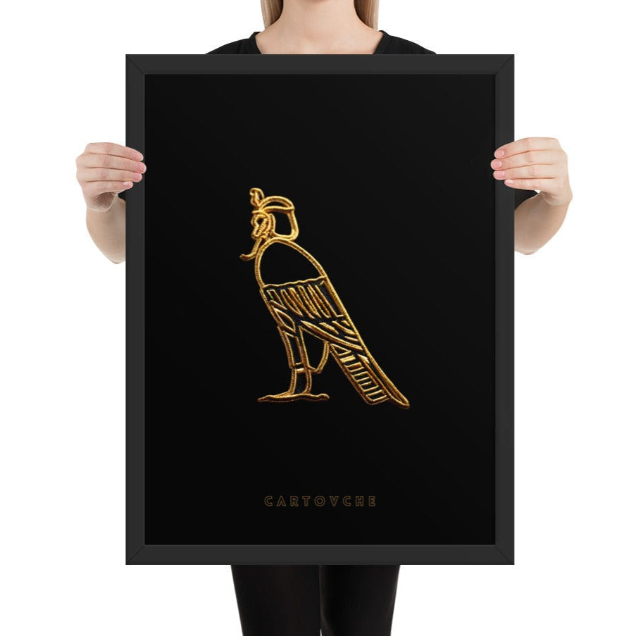 'Cartouche Horus Gold Thread (Black on Black)' | 18" x 24" Wood Framed Poster