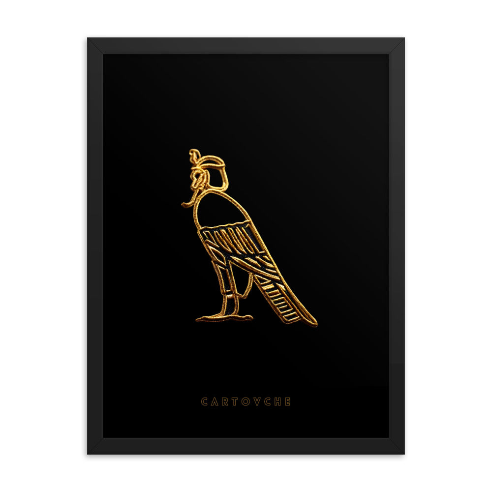 'Cartouche Horus Gold Thread (Black on Black)' | 18" x 24" Wood Framed Poster