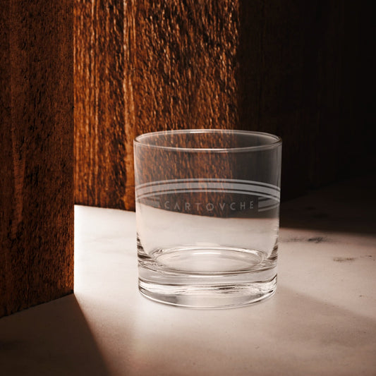 Whiskey Rocks Glass | Cartouche Logo with Striped Band