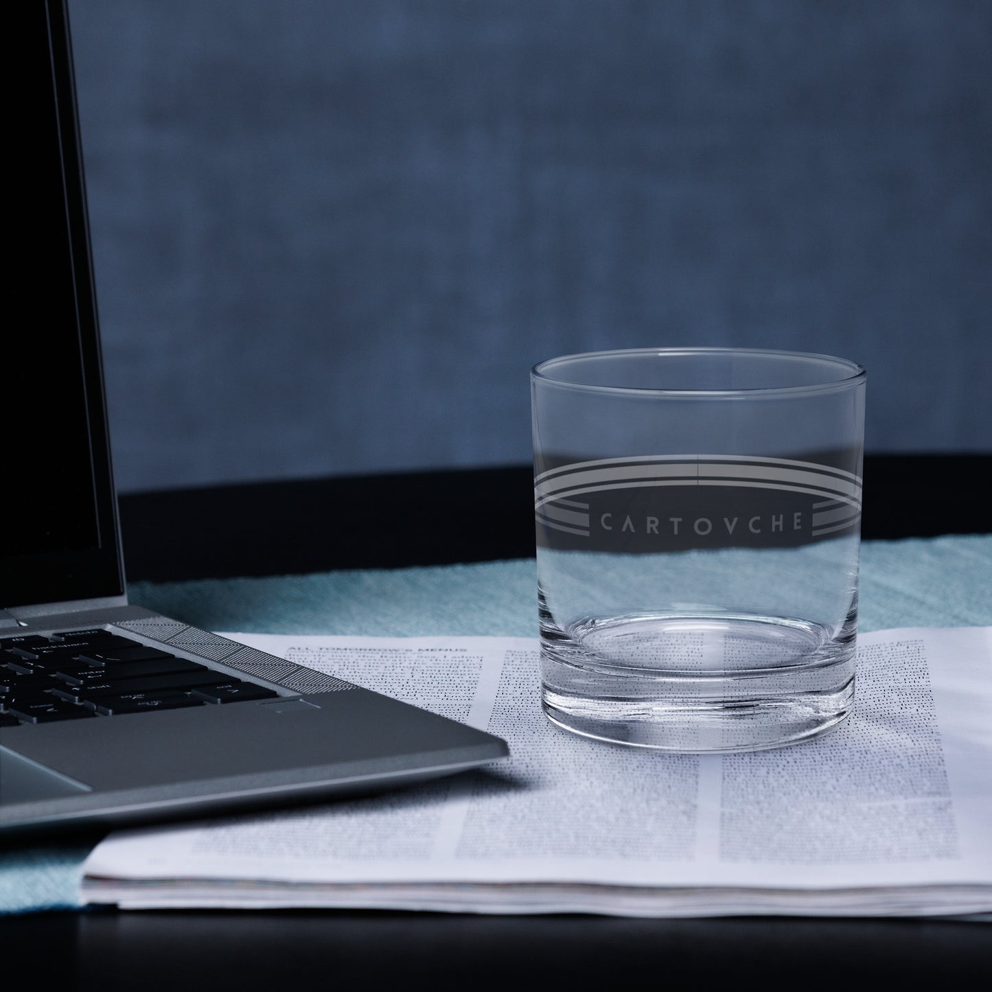 Whiskey Rocks Glass | Cartouche Logo with Striped Band