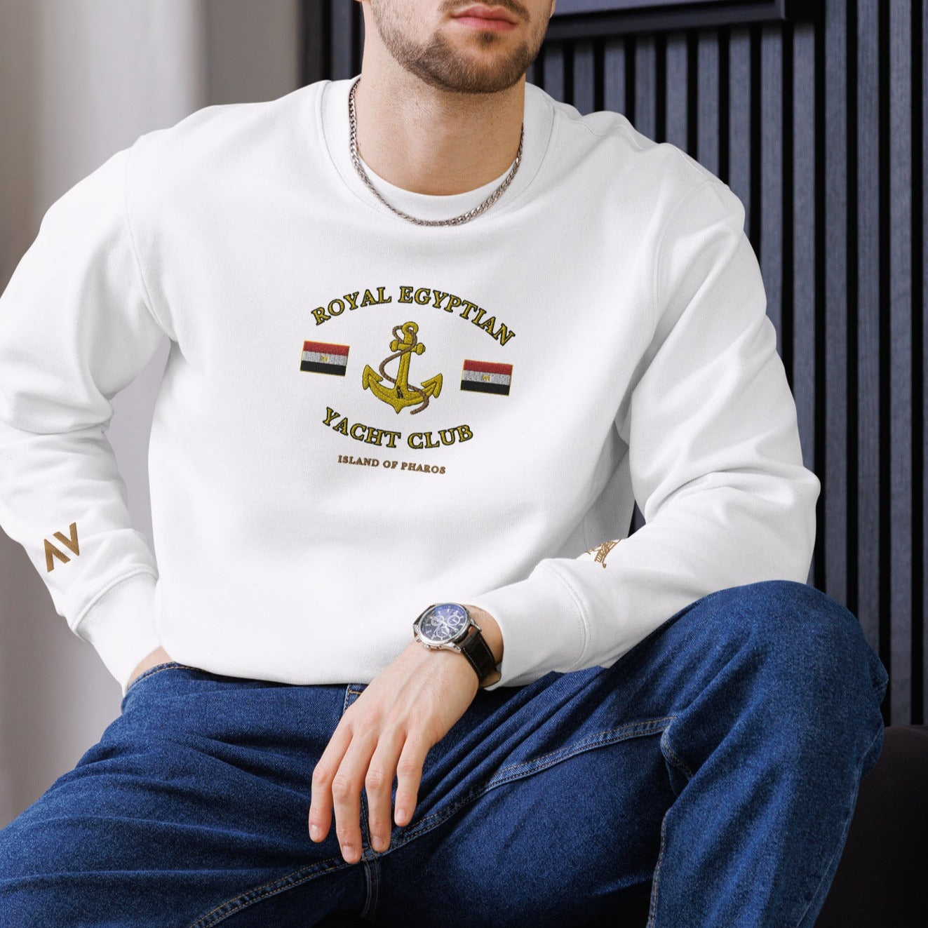 'Royal Egyptian Yacht Club' (Embroidered Anchor Logo) - 100% Organic Cotton Sweatshirt